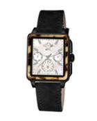 Bari Tortoise Limited Edition Diamond Italian Suede Strap Watch, Black/brown