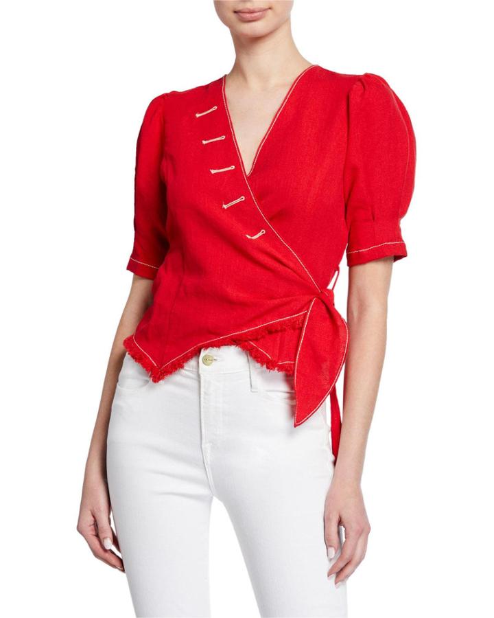 Pleated Sleeve Wrap Top