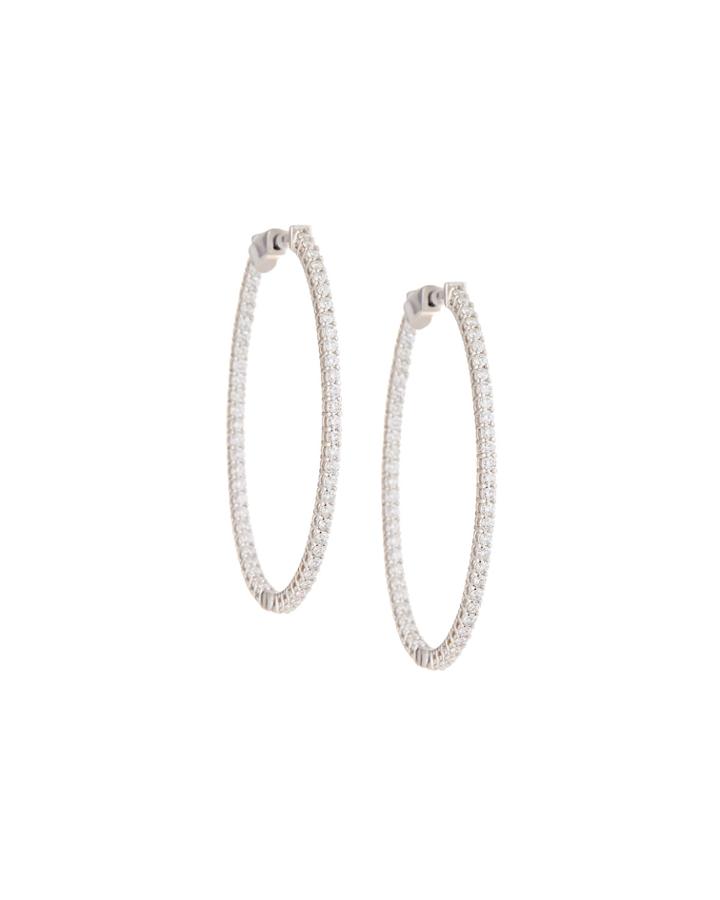 18k White Gold Diamond Oval Hoop Earrings