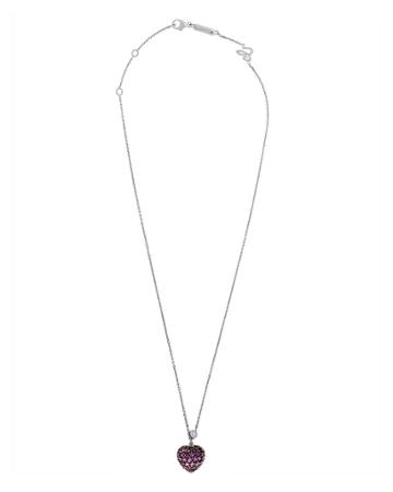 18k White Gold Pink Sapphire Heart Necklace W/ Diamond