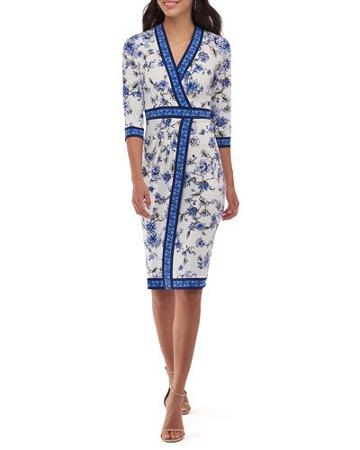 Faux-wrap Floral-print Dress, White/blue