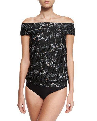 Rock Solid Off-the-shoulder Tankini Swim Top, Black