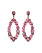 Glass-filled Ruby Open Drop Earrings W/ Diamonds
