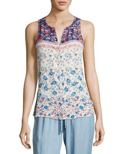 Floral-print Craft Shell Tank, White Pattern