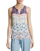 Floral-print Craft Shell Tank, White Pattern