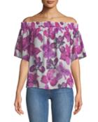 Off-the-shoulder Floral-chiffon Blouse