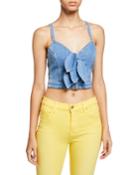 Cropped Double Tie-front Denim Bustier