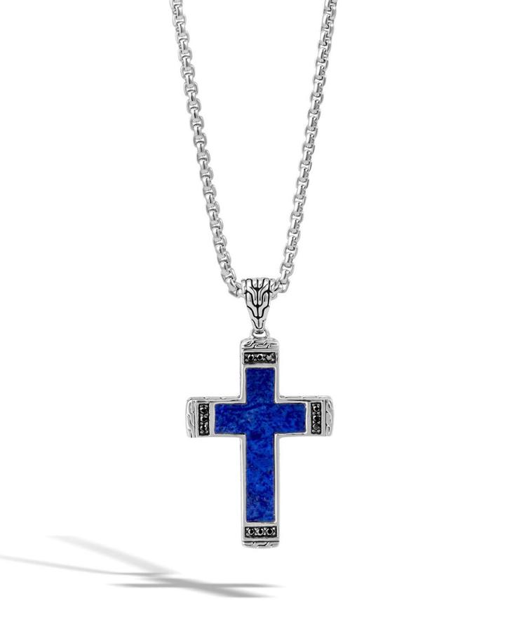Men's Classic Chain Lapis Cross Pendant Necklace W/ Black