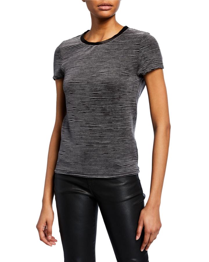 Short-sleeve Velvet-striped Ringer Tee