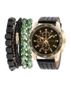 Men's 46mm Chronograph Watch & Bracelets Set, Green/black