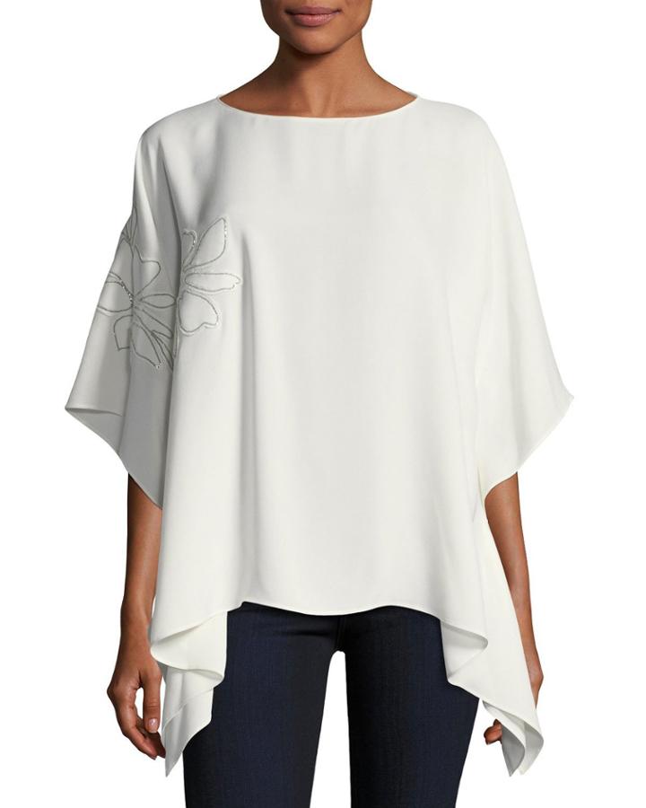 Abbot Silk Kimono Blouse W/ Chain-trim Floral Appliqu&eacute;