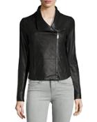 Asymmetric-zip Leather Scuba Jacket, Black