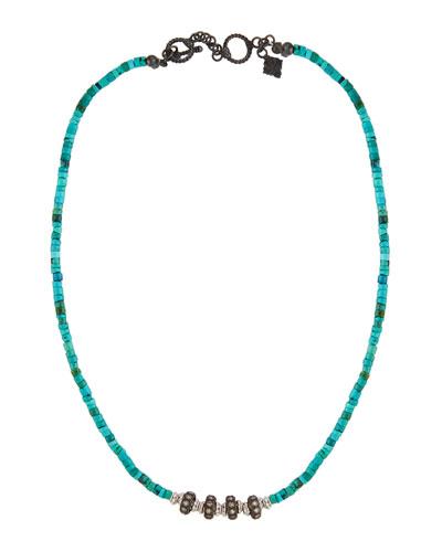 Turquoise & Black Diamond Rondelle Micro-beaded Necklace