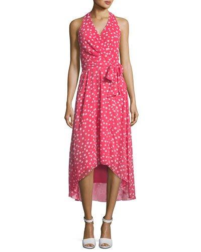 Sleeveless Surplice Polka-dot A-line Dress