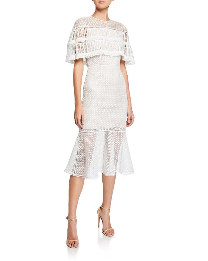 Janine Lace Capelet Mdi Dress With Fringe Trim