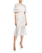 Janine Lace Capelet Mdi Dress With Fringe Trim
