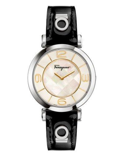 39mm Gancio Deco Watch W/ Black Patent
