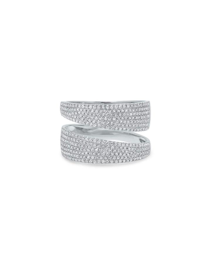 14k White Gold Split Diamond Pave Ring,