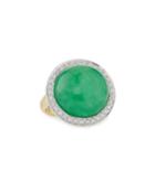 Round 18k Green Agate & Diamond Ring,