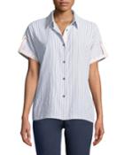 Roll-tab Striped Button-front Blouse