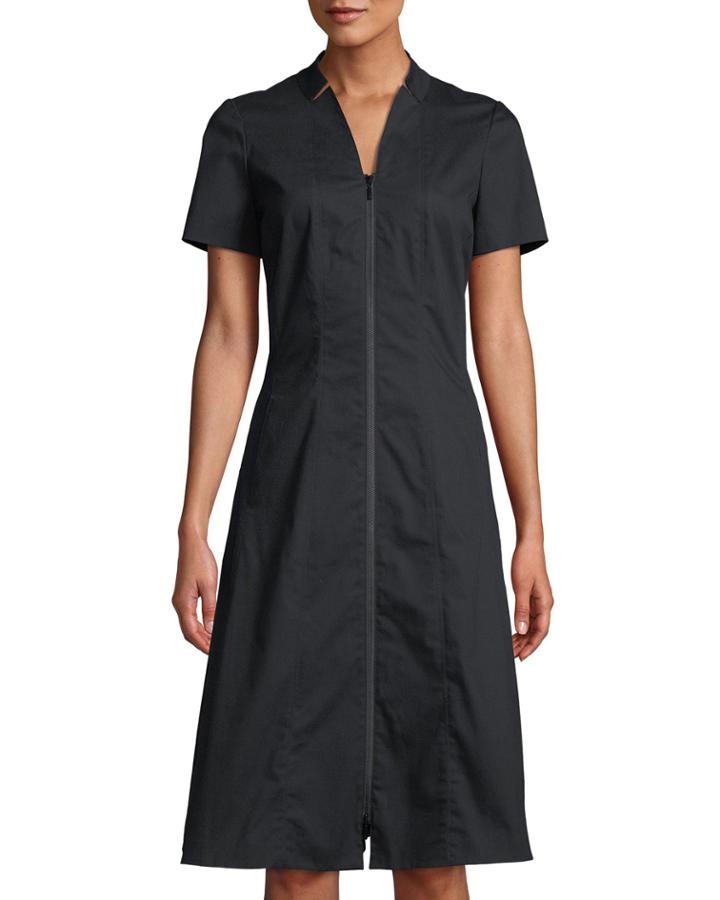 Briella Zip-front A-line Dress, Black