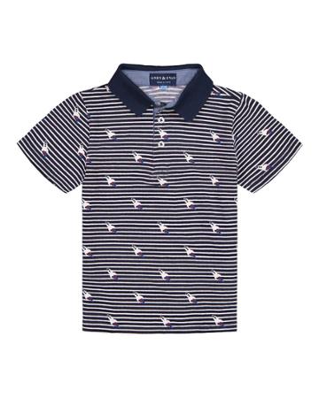 Boy's Striped Rocket Ship Polo Shirt,