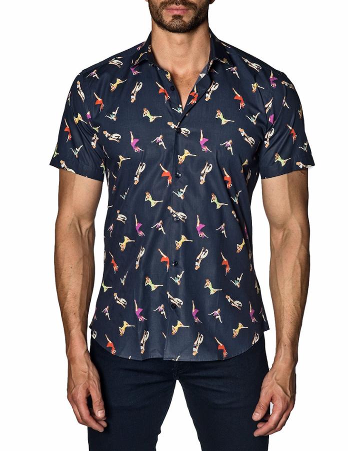 Men's Semi-fitted Pinup-print Short-sleeve