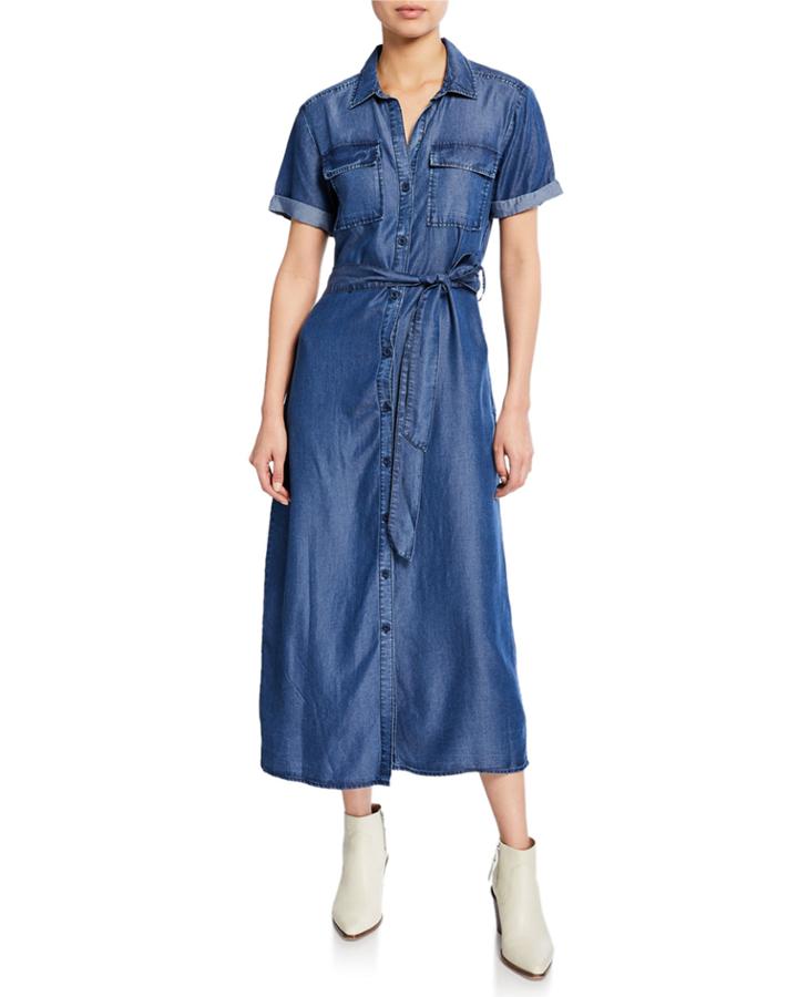 Jem Tie-waist Button-down Midi Chambray Dress
