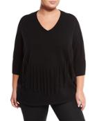 Cashmere Fringe-detail Oversized Sweater, Black,