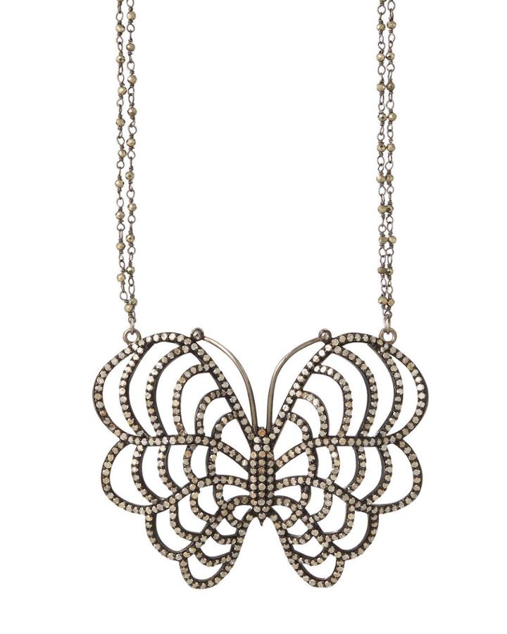 Double-strand Diamond Pave Butterfly Necklace