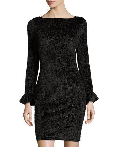 Burnout Velvet Floral Bodycon Dress, Black