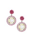 Mother-of-pearl, Diamond & Composite Ruby Drop Earrings