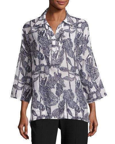 3/4-sleeve Raffia-print Tunic