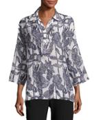 3/4-sleeve Raffia-print Tunic