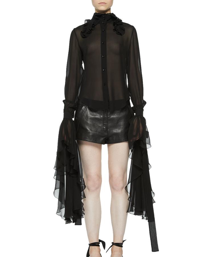 Long-sleeve Blouse With Exaggerated Flounce Cuffs