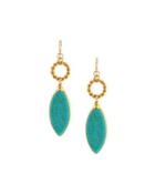 24k Gold-dipped Howlite Drop Earrings, Turquoise