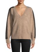 Lace-embellished V-neck Cotton-blend