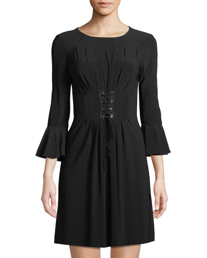 3/4 Tulip-sleeve Lace-up Front Dress