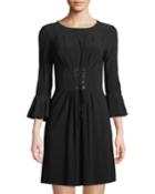 3/4 Tulip-sleeve Lace-up Front Dress