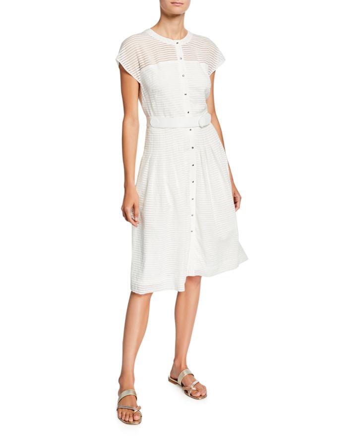 Button-front Cap-sleeve Belted
