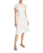 Button-front Cap-sleeve Belted