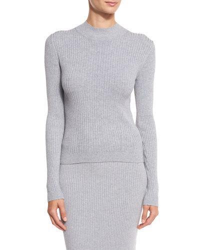 Ribbed Mock-neck Sweater, Pearl Heather