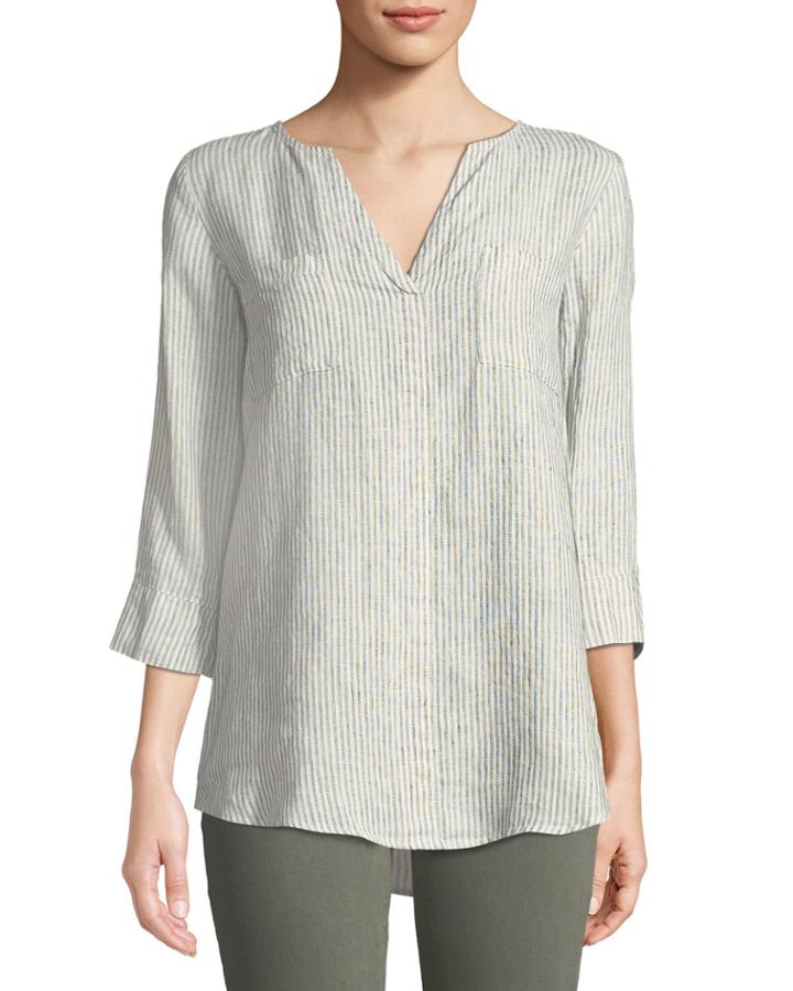 3/4-sleeve Striped Tunic Blouse