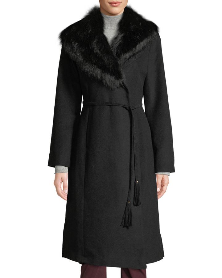 Faux-fur Collar Wrap Coat