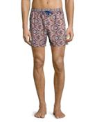 Floral-print Swim Trunks, Dark Pink