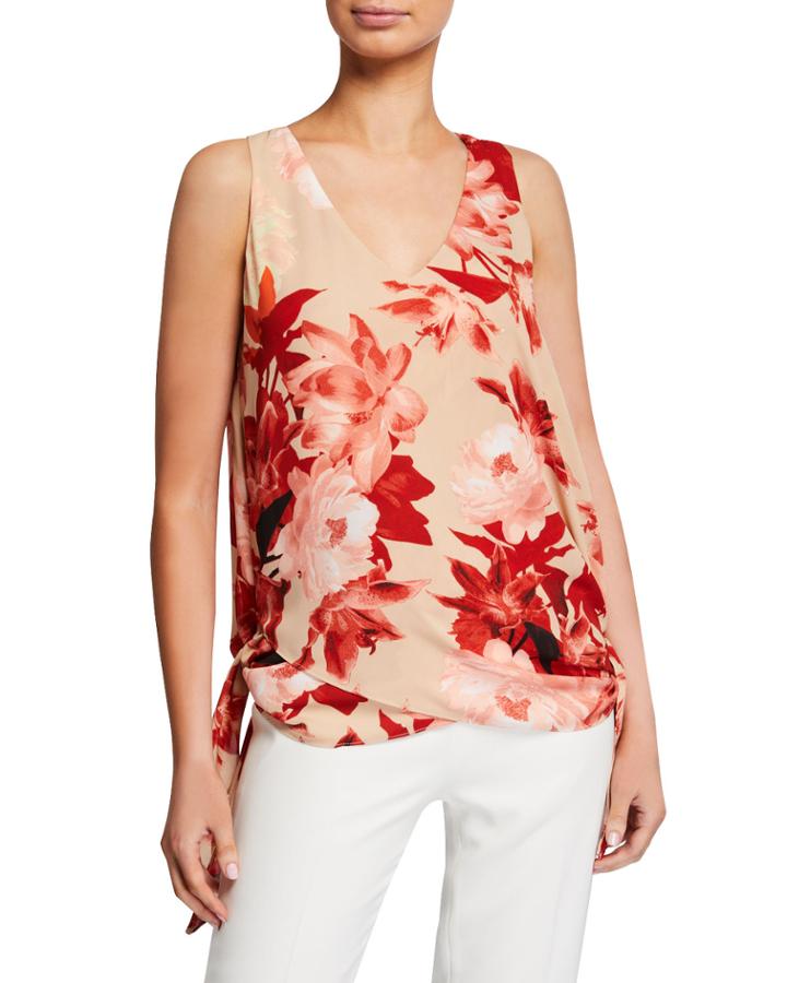 Heated Floral-print Sleeveless Tunic