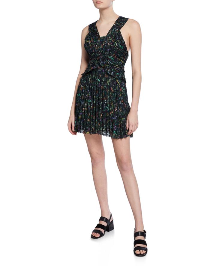 Printed Sleeveless Ruched Pleated