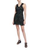 Printed Sleeveless Ruched Pleated