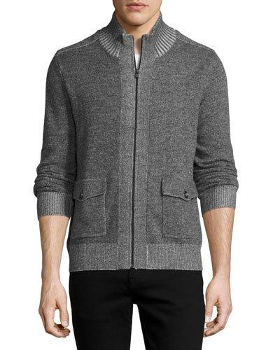 Stand-collar Zip-front Sweater, Gun