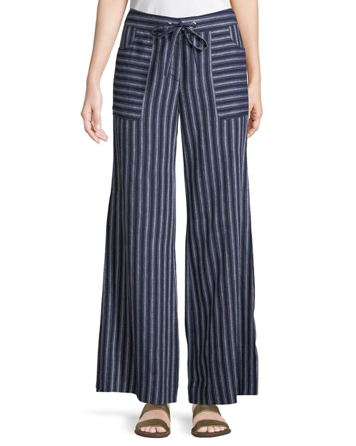 Striped-linen Flare-leg Pants